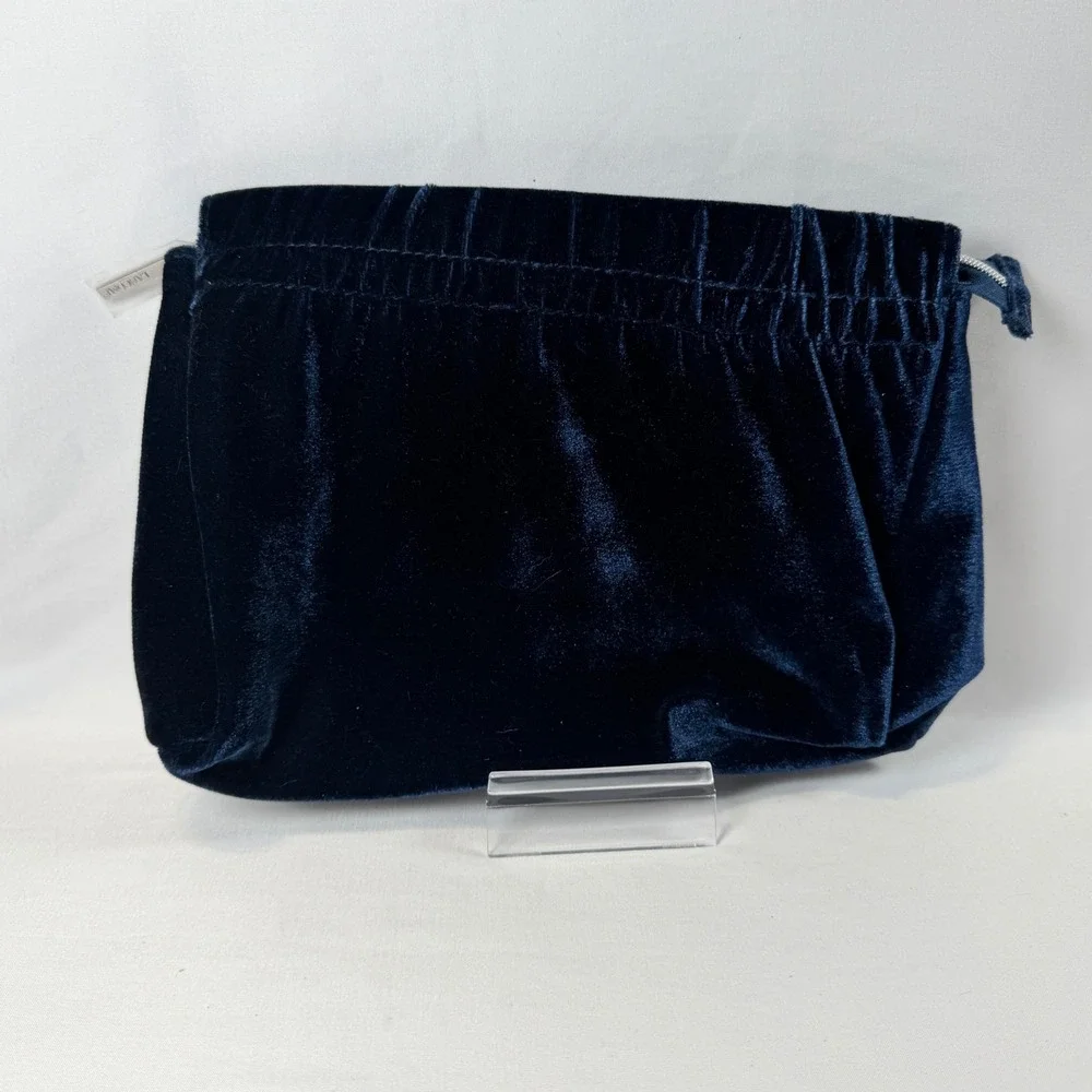 Lancome Cosmetic Bag Womens OS Blue Velvet Zippered Makeup Travel Pouch Luxury